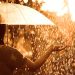 雨の中傘をさす女性
